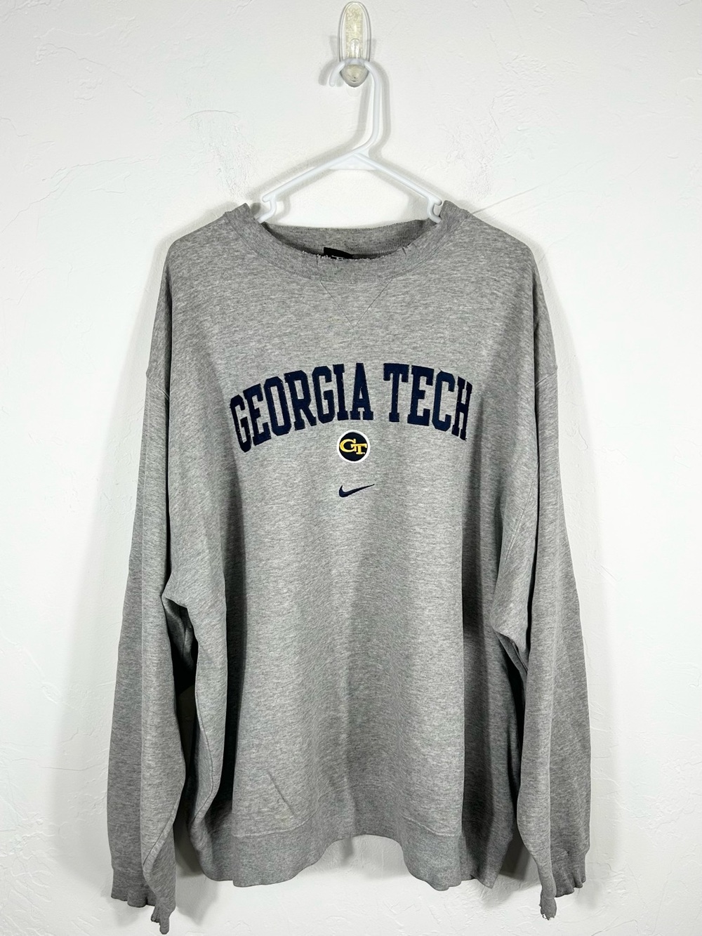 👁️ VTG 90s Nike Team Georgia Tech Crewneck Sweatshirt Center Swoosh Gray XXL